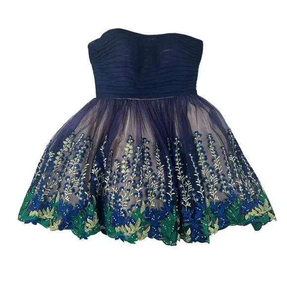 Ellie Wilde Mon Cheri Ruched Bodice Strapless Tulle A Line Dress Womens 10 - Picture 2 of 7